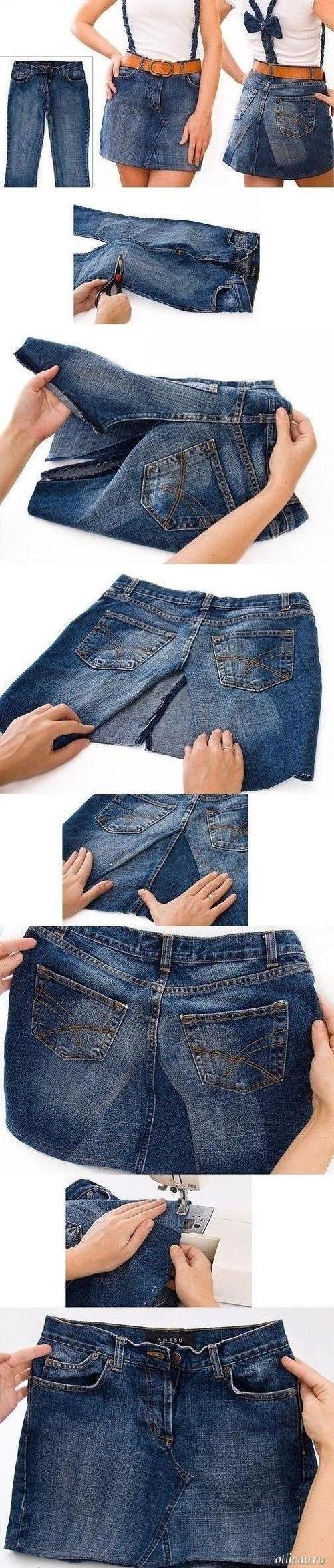 Как сделать юбку из старых джинсов своими руками