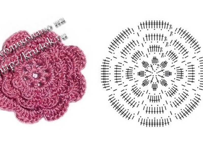 Двухслойный цветок крючком: схема